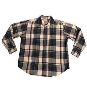 Vtg LL Bean Shirt Mens Large Long Sleeve Button Up Shirt Blue Green Purple Plaid